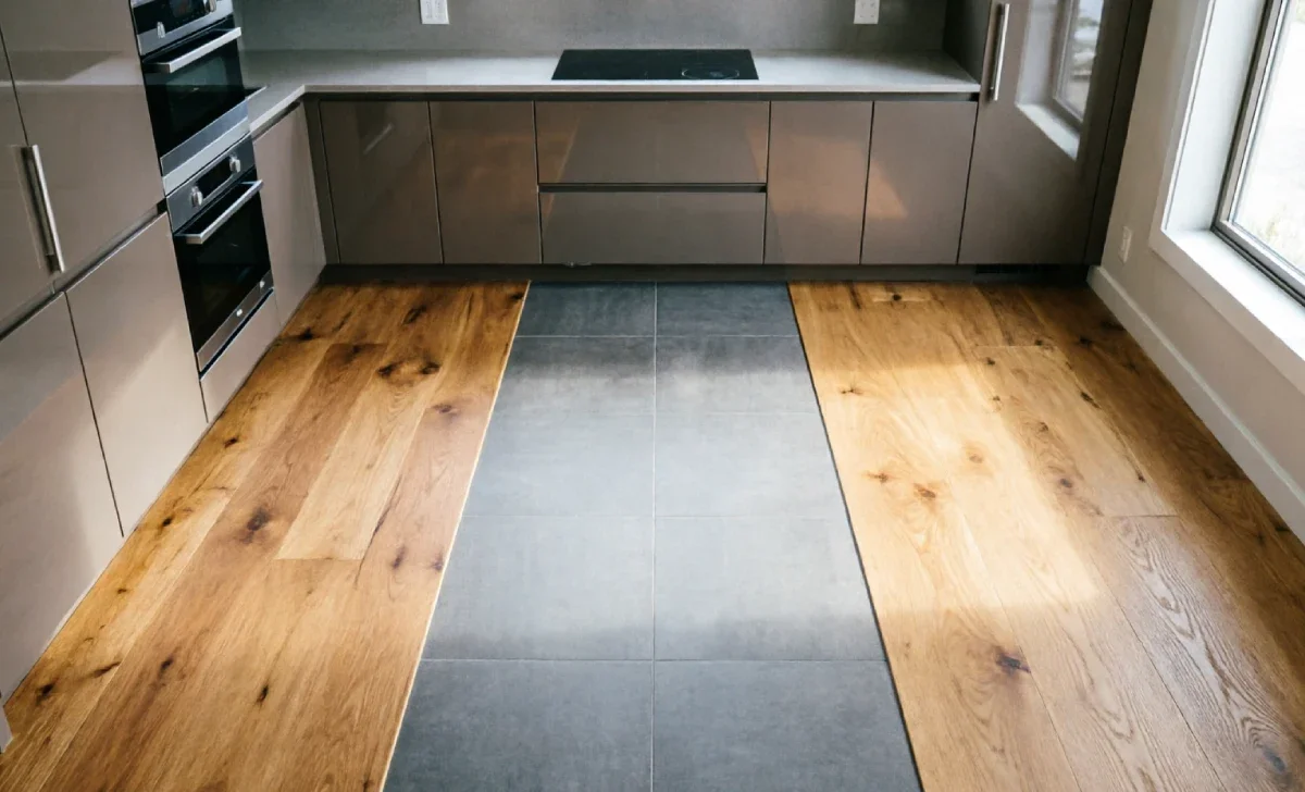 Best flooring for kitchen shown with LVP tile and wood samples