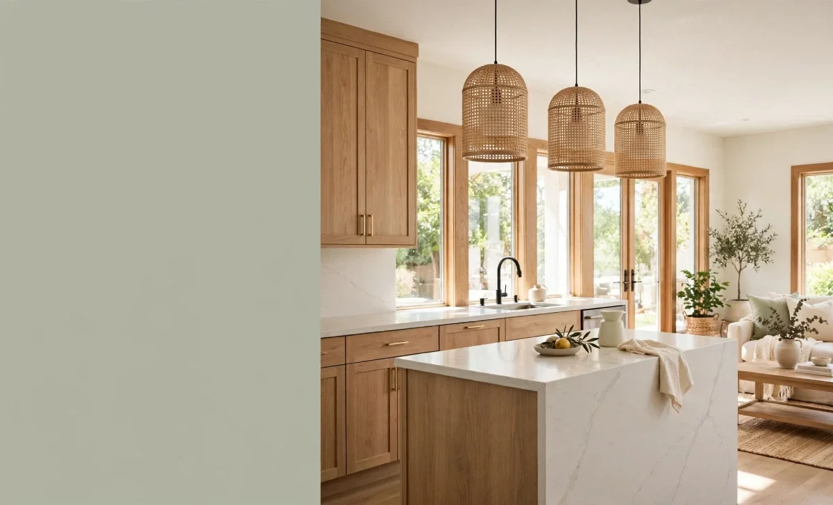 Modern kitchen with warm wood cabinets, showing home remodeling ideas for 2026