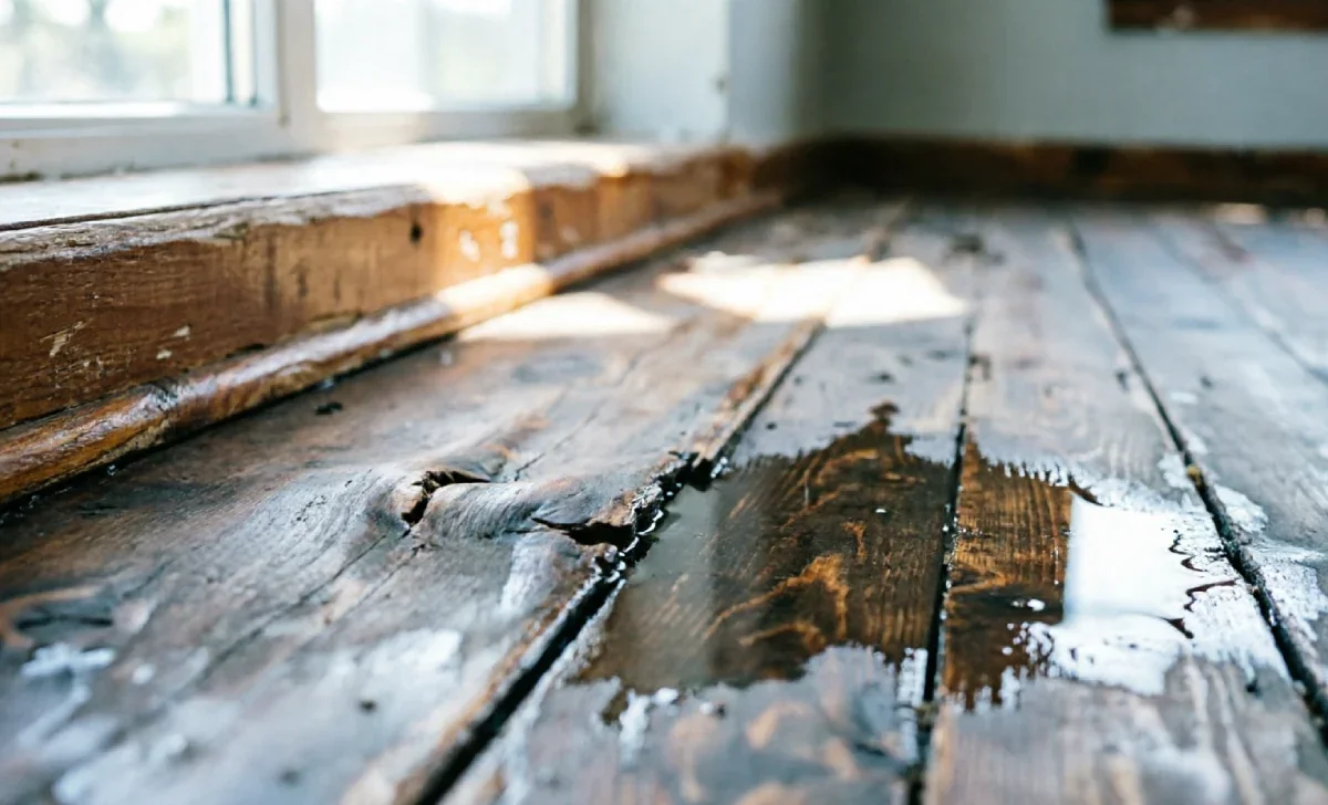 Wood flooring water damage repair — cupped and warped hardwood boards from a water leak