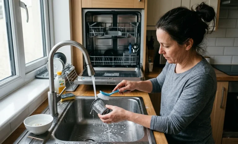 A person cleaning a dishwasher filter at home to restore your dishwasher performance