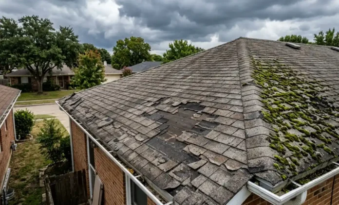 Damaged roof shingles showing signs that a roof needs replacing