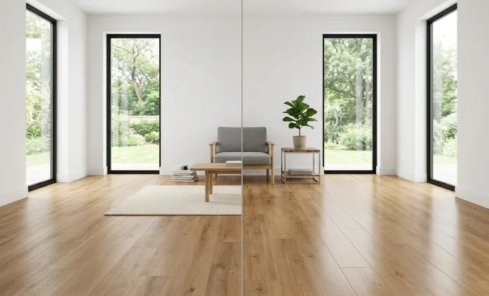 Luxury Vinyl Plank Flooring vs Laminate – Side by Side Comparison Side-by-side view of luxury vinyl plank flooring vs laminate installed in a modern home interior